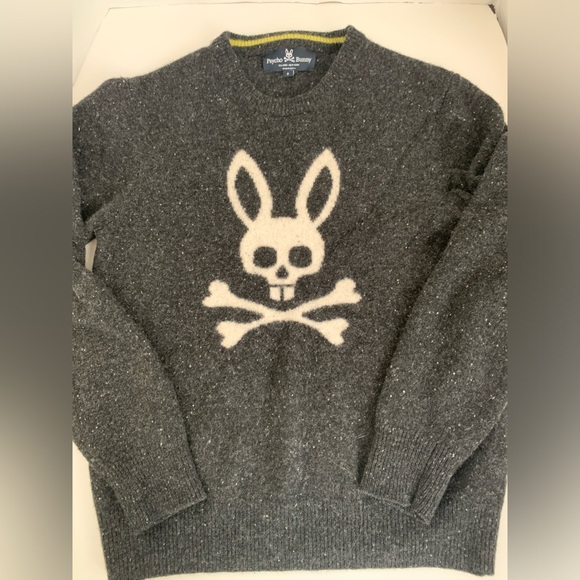 Psycho Bunny Gray Sweater with Skull and Crossbones Size Small Inisex